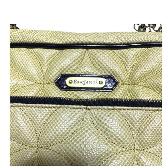 Vintage! Eric Javits quilted leather shoulder bag in tan with black patent trim - Picture 3 of 13